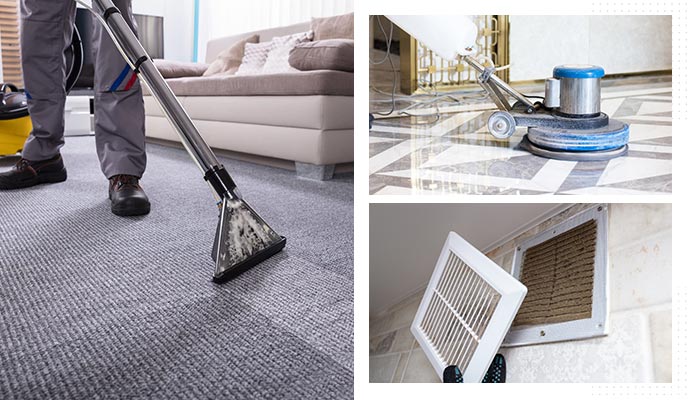 Cleaning carpets, floors, and ducts